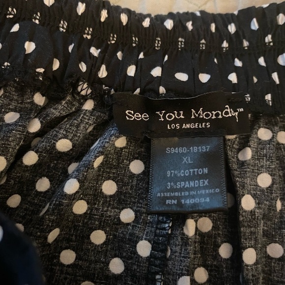See You Monday skirt, size XL, navy blue with white polka dots.  Tie in front . - Picture 7 of 7